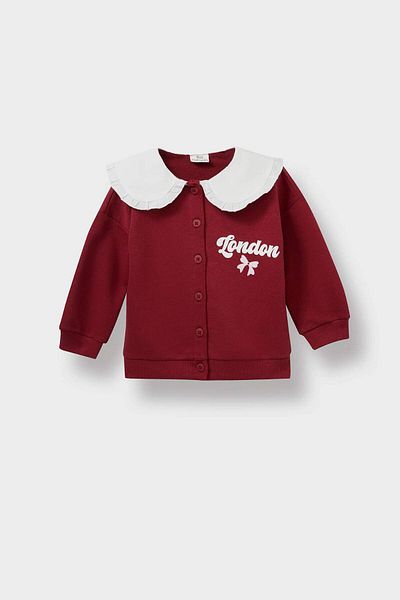 DeFacto Baby Girl Big Collar Printed Buttoned Cardigan F3756A525Au