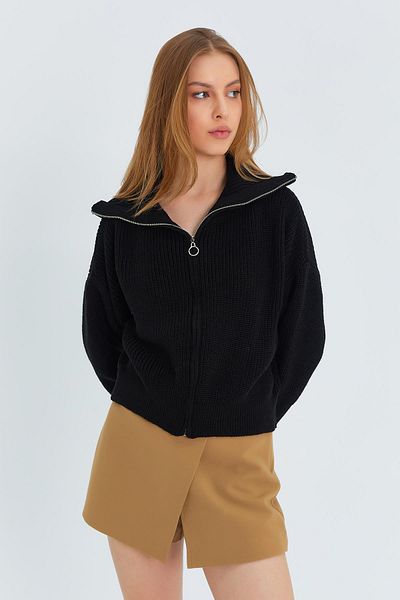 Mixray 6919 Women's Zippered Turtleneck Sweater Cardigan Black