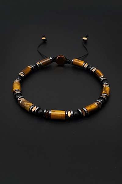 Seven Art Jewelry Kaplan Gözü ve Akik Taşı, Doğal Taş, Slim Bileklik, Makrome Bileklik, Ayarlanabilir