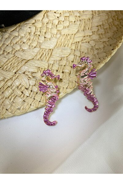 Tılsım Bijuteri Tılséa collection Altın Kaplama Döküm Tasarım Özel Boyalı Deniz Atı Küpe