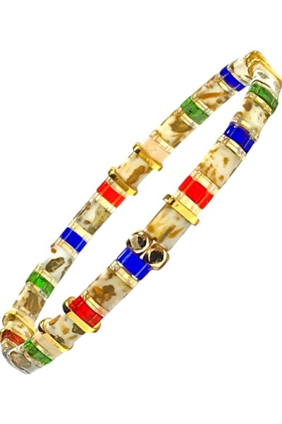 NAZLI TAKILAR Cream Elastic Picasso Miyuki Tila Bracelet