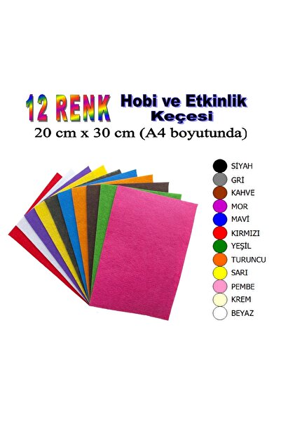 Self Power 12 Adet Farklı Renklerde 180 gr 20x30 Cm Etkinlik & Aktivite Keçeleri