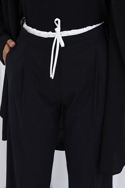 HANIMCA GİYİM Women's Pants with Fabric Belt, Side Pockets, Comfortable Fit, Full Length, Wide Leg