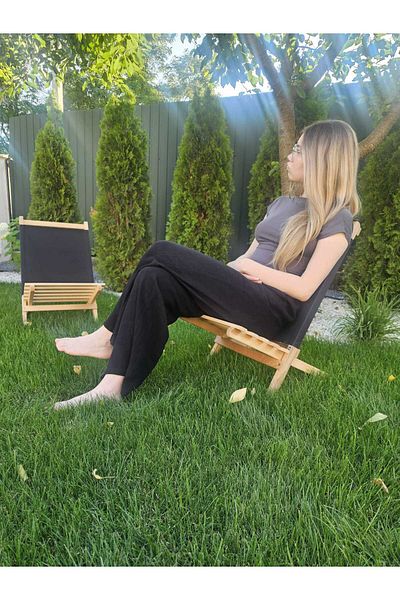 BLUMAPI Set de 2 scaune pliabile din lemn cu spătar din material textil negru