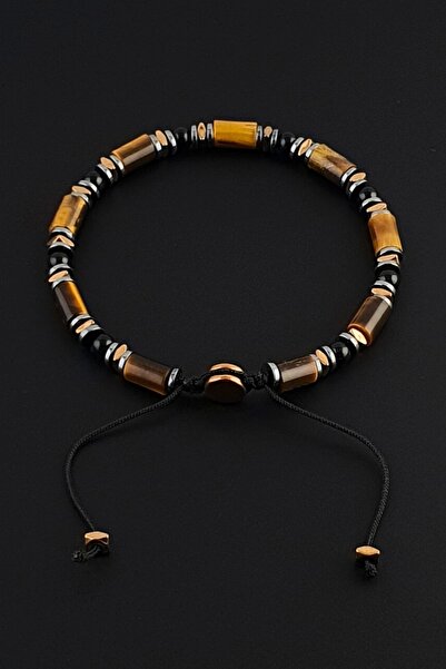 Seven Art Jewelry Kaplan Gözü ve Akik Taşı, Doğal Taş, Slim Bileklik, Makrome Bileklik, Ayarlanabilir