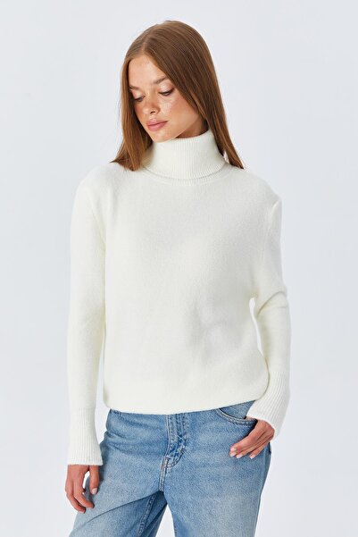 Mixray 6278 Model Pulover de damă cu gât alb cu barbă