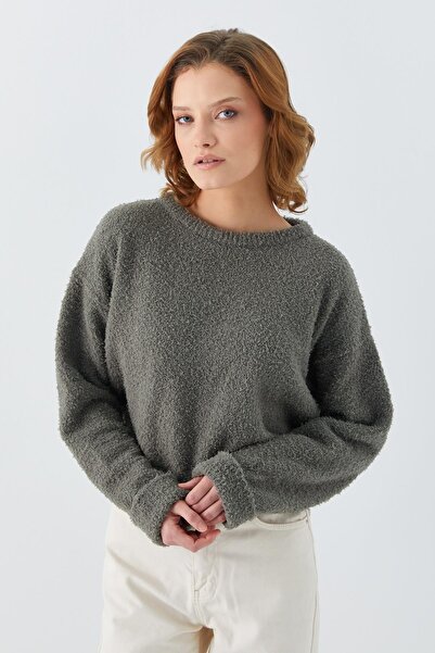 Mixray 6917 Kadın Buklet Basic Triko Kazak Haki