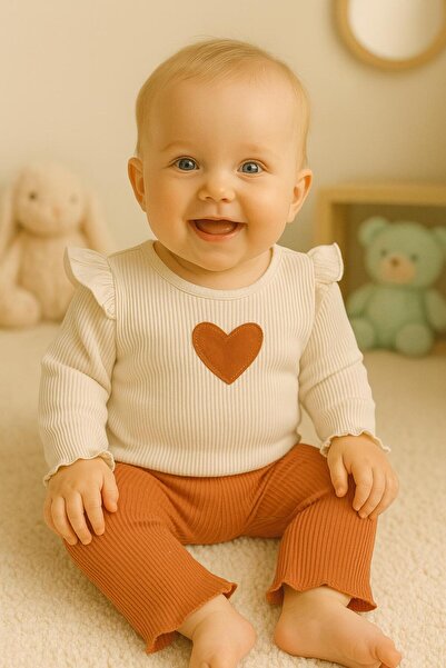 Necix's KIZ BEBEK KALP DESENLİ 2 Lİ MEVSİMLİK ALT ÜST RİBANA TAKIM