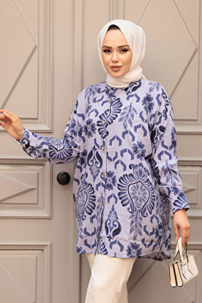 N.S NEVA STYLE Patterned Lilac Hijab Tunic 20420Lila
