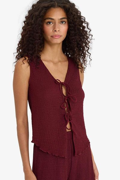DeFacto Slim Fit Tight Fit V Neck Front Tie Wrap Sleeveless Blouse F7992Ax25Au
