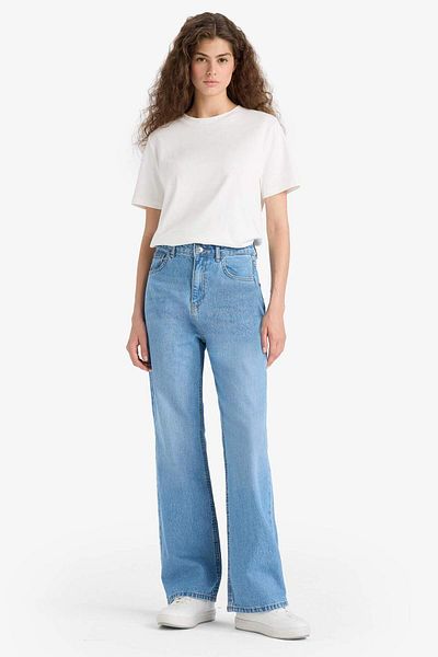 DeFacto 90S Wide Leg High Waist Long Jean Washed Trousers E9106Ax25Au
