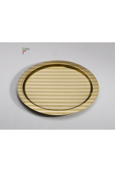 SİNİ Paslanmaz Çelik 6 Adet Yuvarlak Lüx Desenli Gold Ad-15 Kahve, Çay Sunum Servis Tepsisi
