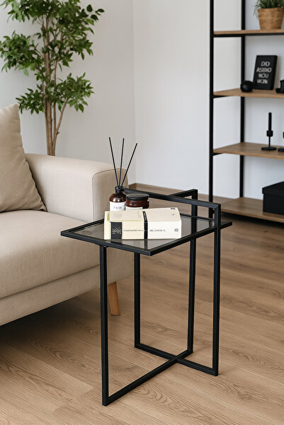 DEKOPRATİK Sevilla Yan Sehpa - Metal Füme Camlı Çok Amaçlı Yan Sehpa