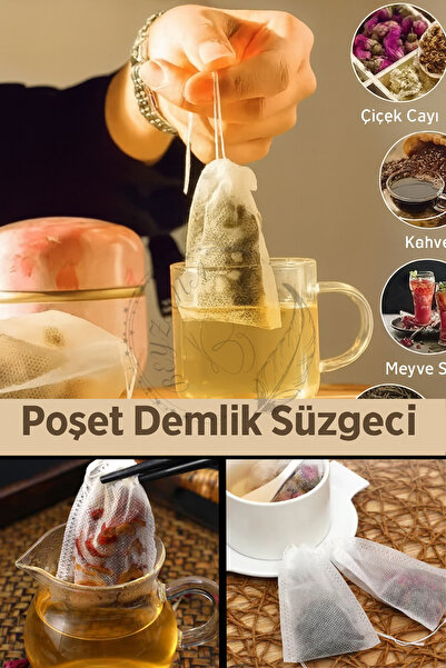 BEYZANA 100 Adet İpli Çaydanlık İçi Çay Demleme Poşeti Filtre Kahve Bitki Çayı Süzgeci