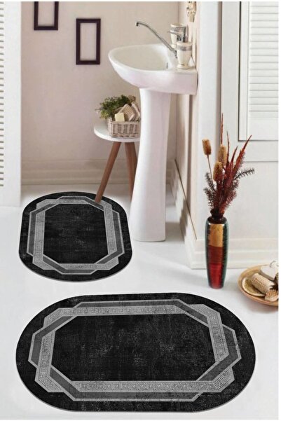 Aldora Set de covorașe de baie oval cu cadru de bază anti-alunecare negru BB-129