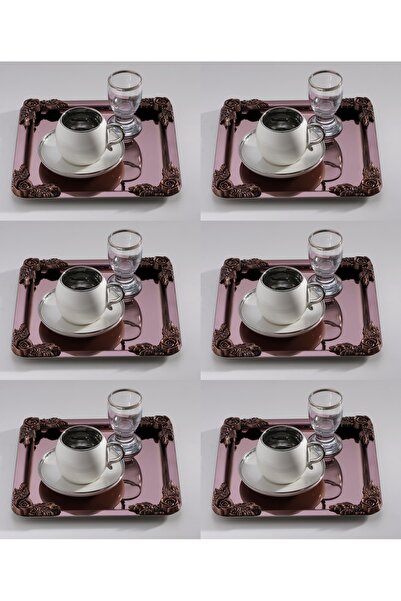 SİNİ Köşe Tekli Gül Aksesuarlı Paslanmaz Çelik 6 Adet Kare Lüx Bakır Kahve, Ç...