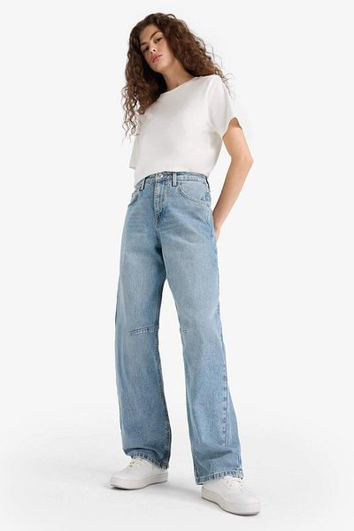 DeFacto Baggy Fit High Waist Long Jean Washed Trousers E9152Ax25Au