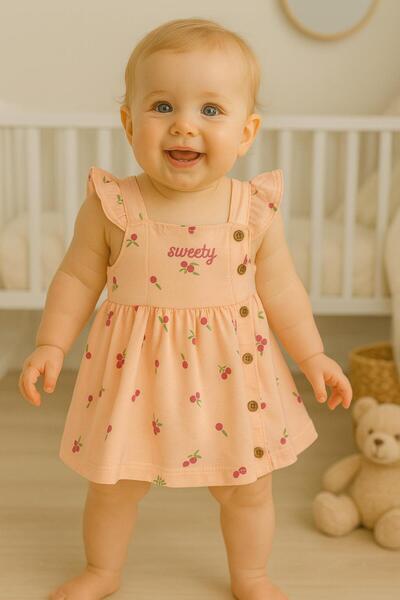 Necix's Kız Bebek Sweety Nakışlı Kiraz Desenli Yazlık Elbise