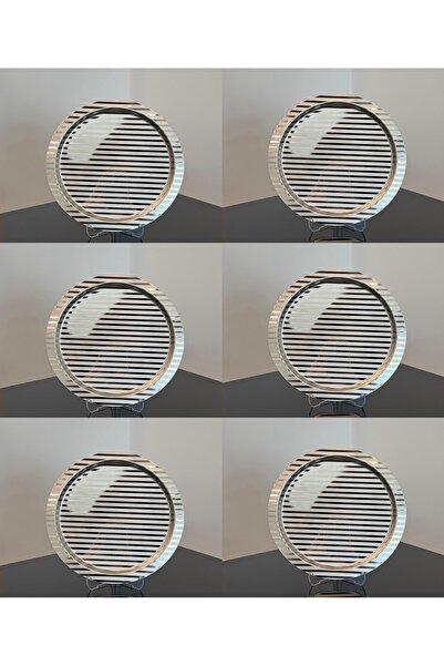 SİNİ Paslanmaz Çelik 6 Adet Yuvarlak Lüx Desenli Gümüş Ad-15 Kahve, Çay Sunum...