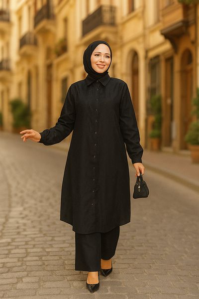 N.S NEVA STYLE Set dublu Hijab negru cu model 12981S