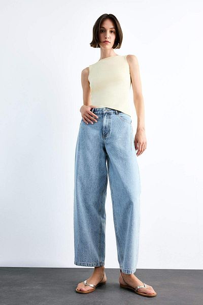 DeFacto Wide Baggy Fit Washed Jean Παντελόνι F7501AX25SM