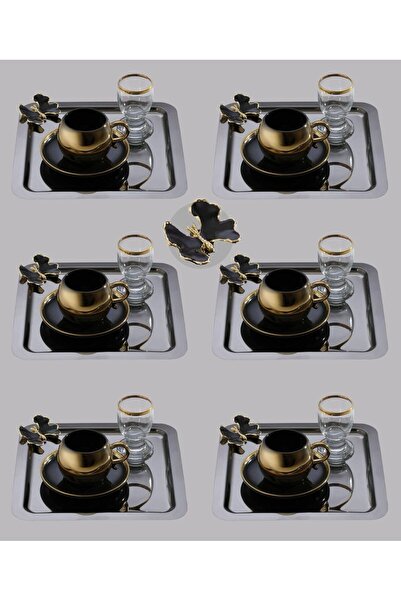 SİNİ Siyah Kelebek Aksesuarlı Paslanmaz Çelik 6 Adet Kare Lüx Siyah Kahve, Ça...