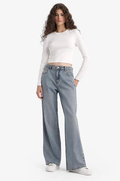 DeFacto Παντελόνι Straight Wide High Waist Long Jean Washable E9126AX25AU