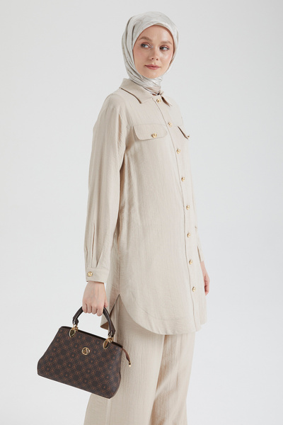 Armine Trend Düğmeli Sırt detaylı Yeni Tarz Çilek Kumaş Modern Tunik