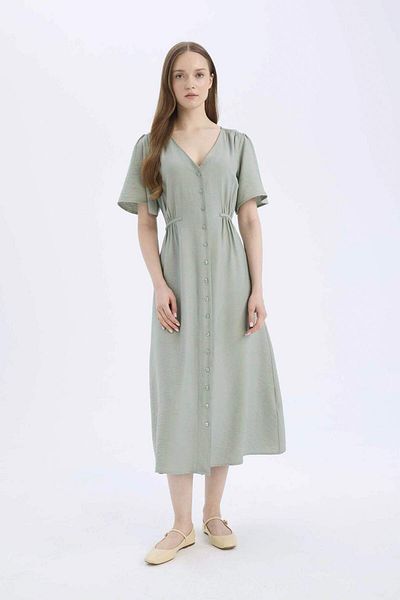 DeFacto A-Line V-Neck Short Sleeve Midi Dress E1128Ax25Sm