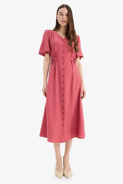 DeFacto A-Line V-Neck Short Sleeve Midi Dress E1128Ax25Sm