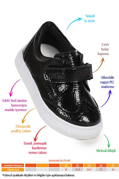 Kiko Kids Richie Patent Leather Velcro Daily Baby Boy Casual Shoes