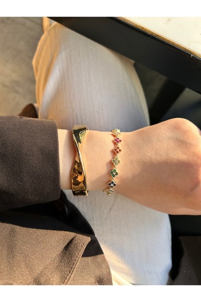 luxyansımalar Steel Jeweler Crafted Colorful Flower Model Bracelet