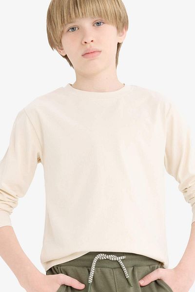 DeFacto Boy's Crew Neck Basic Plain Long Sleeve School T-Shirt K1686A625Au