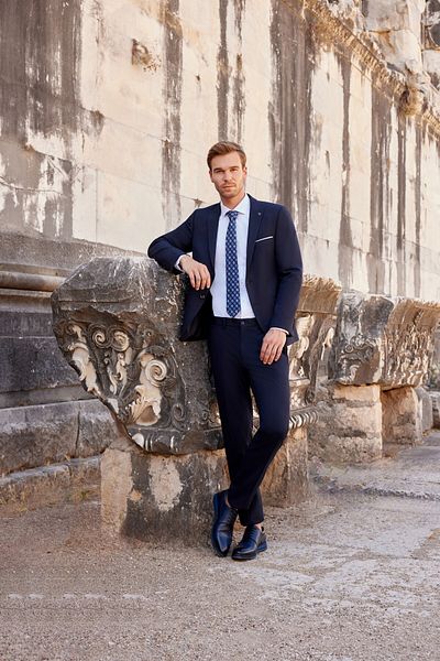Morven Men's Navy Blue Slim Fit Basic 6 Drop Suit