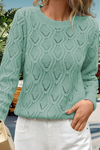 hanope Dámský prolamovaný vzorovaný úpletový svetr Mint