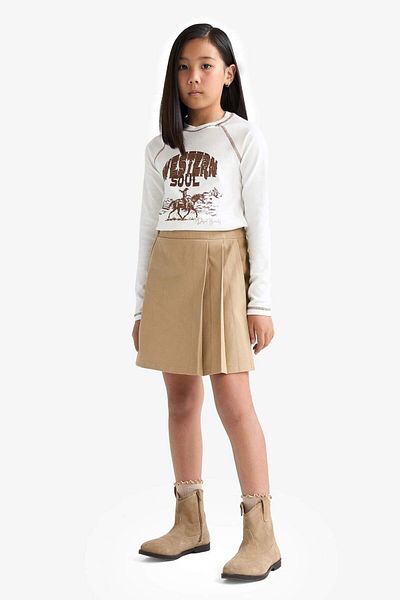 DeFacto Girls Slim Fit Slim Fit Crew Neck Printed Rib Long Sleeve T-Shirt F7513A825Au