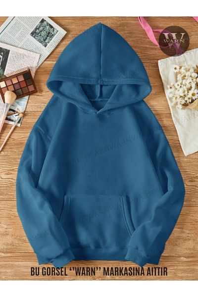 warn 3 Thread Colorful Hooded Oversize Sweatshirt Winter Unisex Cotton Ribbed Thick