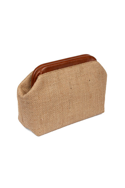 BAHELS Kadın Kahve Renk Detaylı Jüt Hasır Portföy & Clutch Çanta