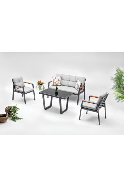 Terazzi Efes 2 1 1 1 Camlı Masa Mini Bahçe Oturma Grubu