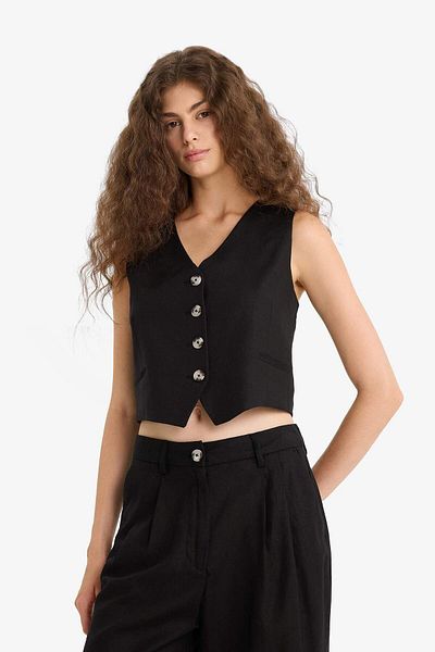 DeFacto Vestă blazer din amestec de in cu decolteu în V E1993AX25SM