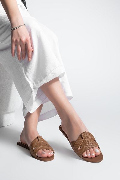 Marjin Women's Braided Strap Daily Slippers Solet Tan