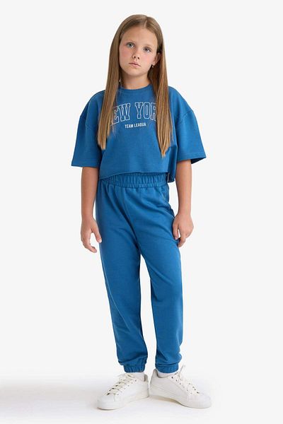 DeFacto Girls' 2-Piece Set Printed Short-Sleeved T-Shirt with Elastic Waist Sweatpants E6414A825Au