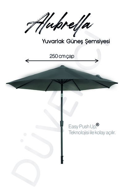 Düvenci Alubrella Bahçe Şemsiyesi Yuvarlak, 250 Cm Çaplı, Antrasit Renkli Su ...
