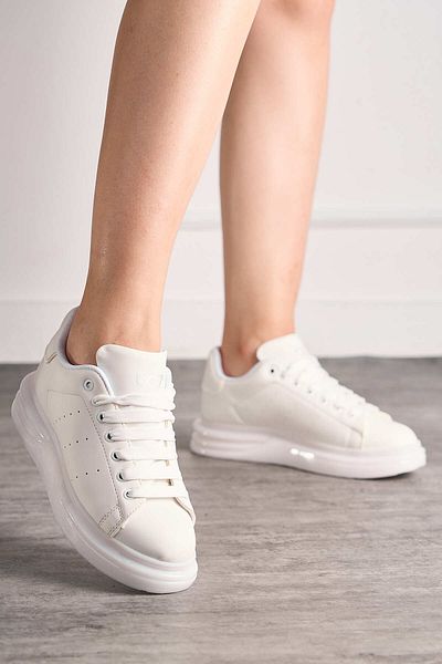 İmerShoes Ежедневни унисекс бели маратонки от веганска кожа с връзки, леки, с дебела и висока подметка, маратонки за ходене 628