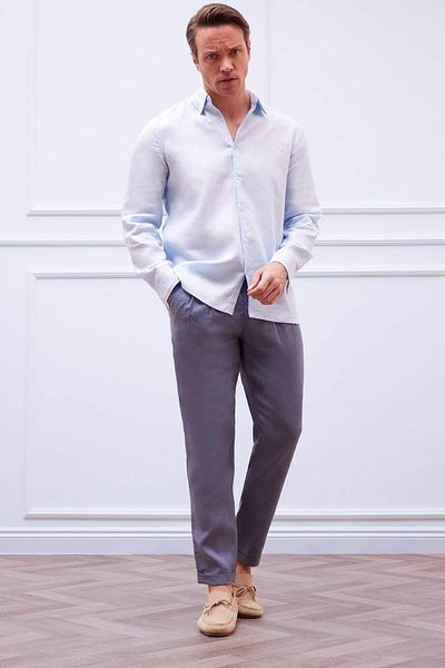 DeFacto 100% Linen Regular Cut Crop Double Leg Summer White Fabric Trousers C1826Ax25Sm