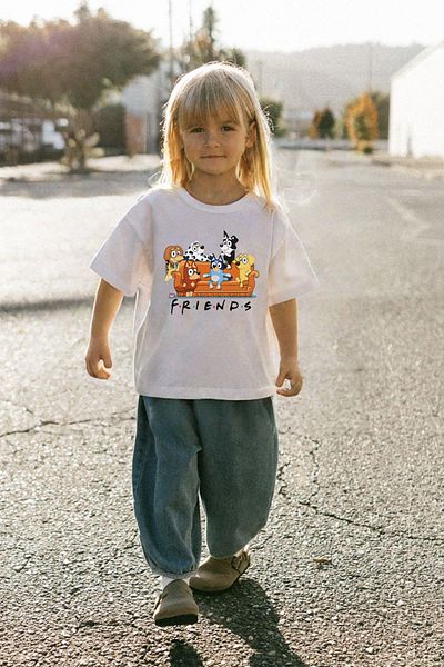 Monila Tricou unisex din bumbac cu decolteu cu imprimeu albastru
