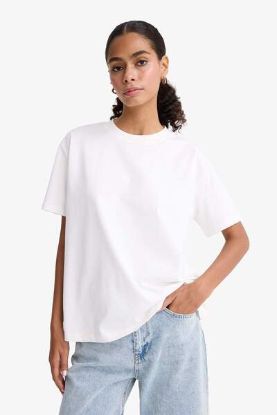 DeFacto Regular Fit Rundhalsausschnitt Basic Schlicht Premium Kurzarm-T-Shirt F7105AX25AU