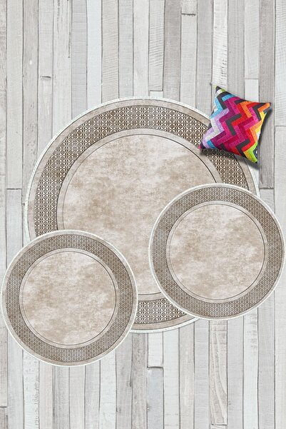 Aldora Krem Kaymaz Taban 3lü Takım Banyo Paspası B1178