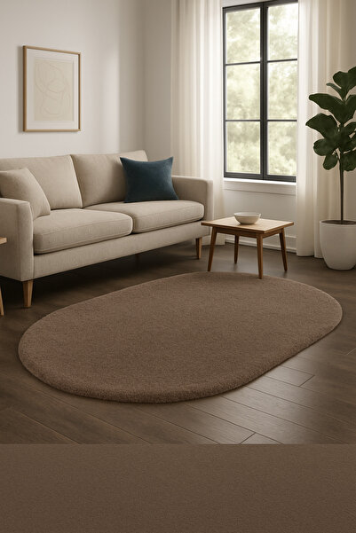 SOFT DECOR Kaymaz Taban Peluş Oval Şekilli Dekoratif Halı Salon Mutfak Çocuk ...