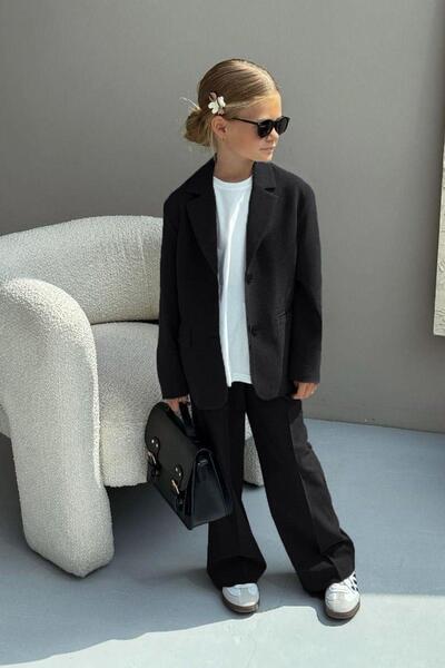 Monila Kız Çocuk Oversize Ceket Beli Lastikli Pantolonlu Alt Üst Takım